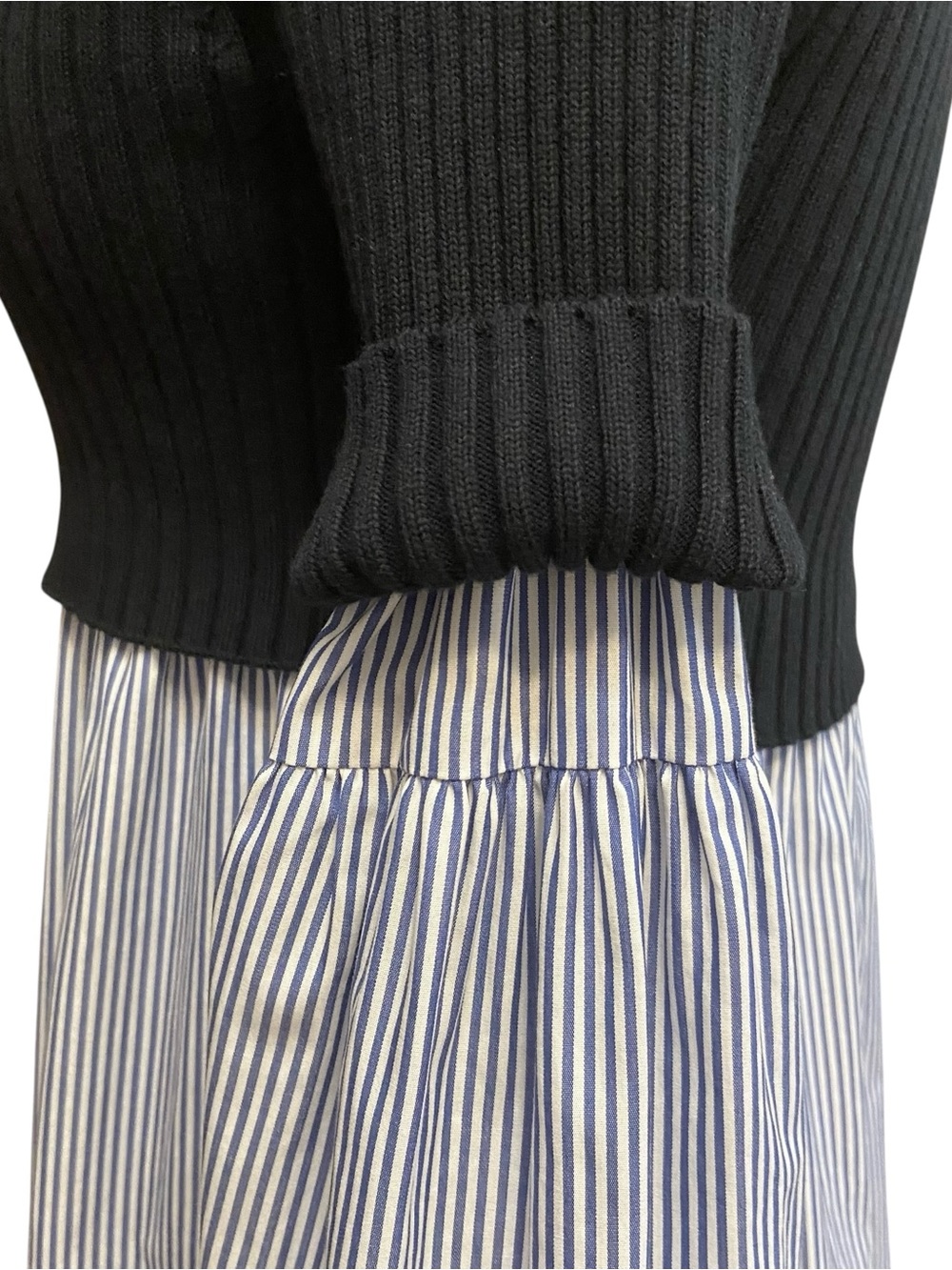 KENZO Paris Mixed Ribbed Knit And Cotton Poplin Shirt Sweater Minimalist Preppy - Picture 10 of 16